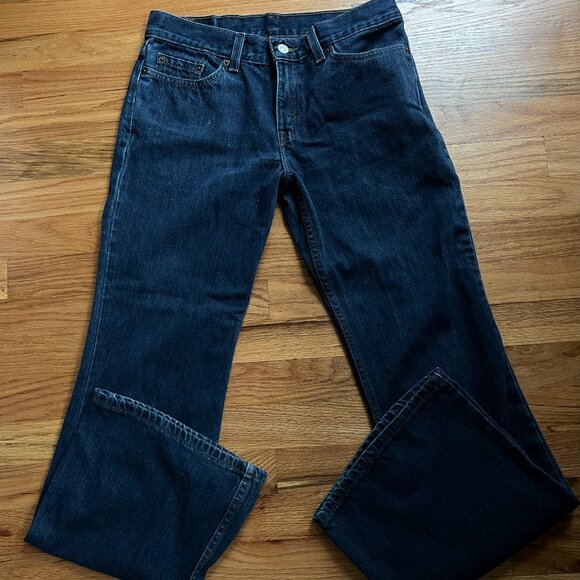 Vintage Levis 514 Super-low dark wash 100% cotton Flared leg women's 7jr. USA! - Picture 1 of 9